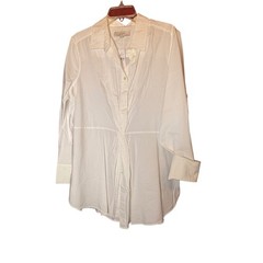 LOFT White Cotton Modal Side Zip Button Down Shirt Women Size 18