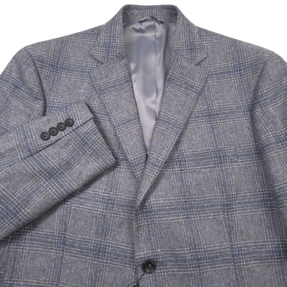 $548 Bloomingdales Gray Windowpane Wool Sport Coat Blazer Jacket Mens Size 44R