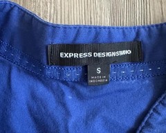 Express Design Studio Blue Solid V-Neck Sleeveless Button Front Belted Blouse S