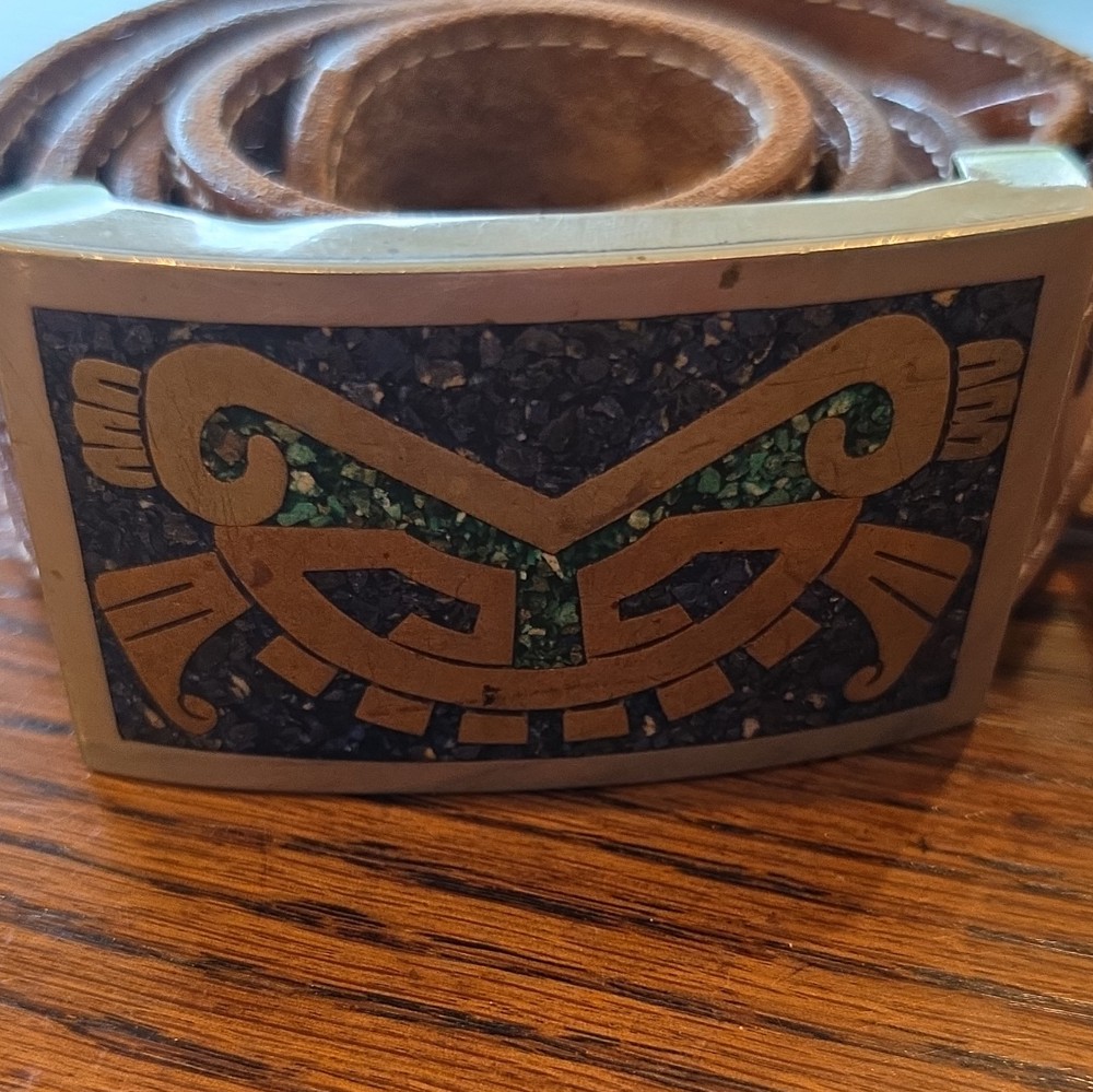 Brown men’s Basic Belt Geometric Pattern Western Theme Metal Buckle One Size
