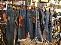 Random Vintage Upcycled Patchwork Flannel Jeans Recycled Mixed Colours Unisex