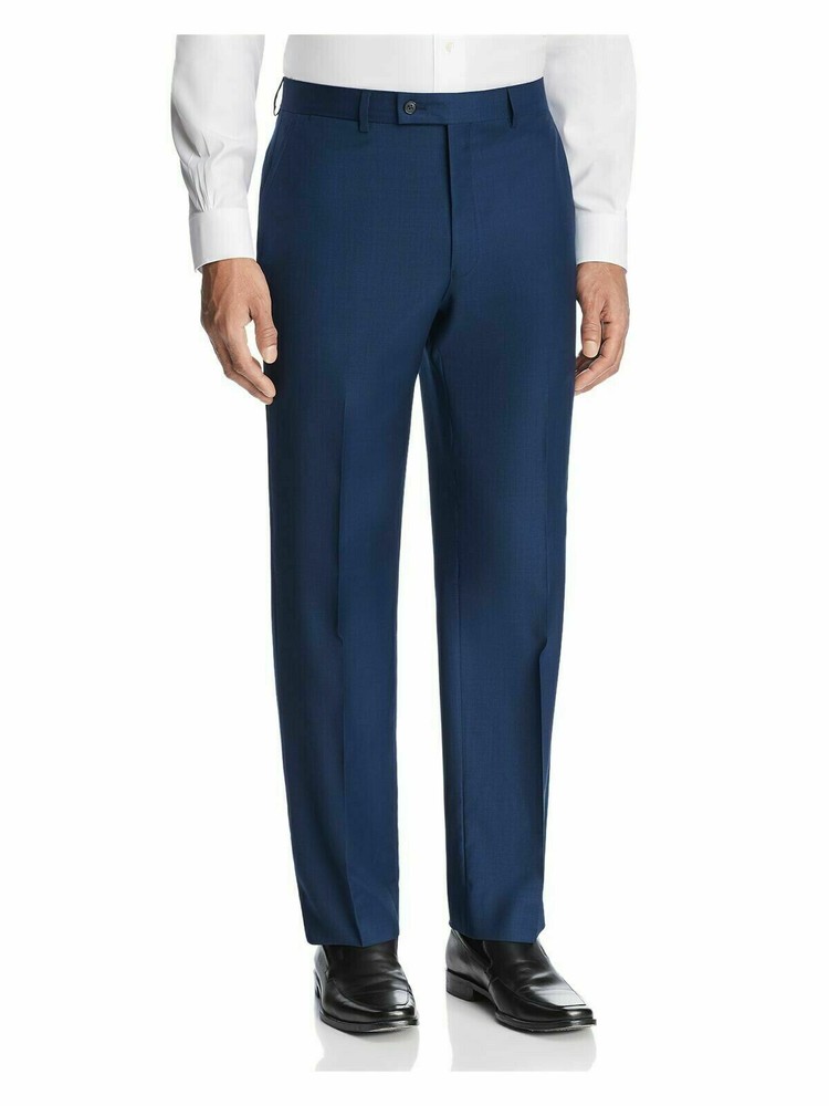 Michael Kors Kellam Wool Textured Solid Classic Fit Suit Pants Blue
