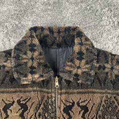 Vintage Basic Editions Reversible Jacket Mens L Brown Silk Fleece Southwest Deer