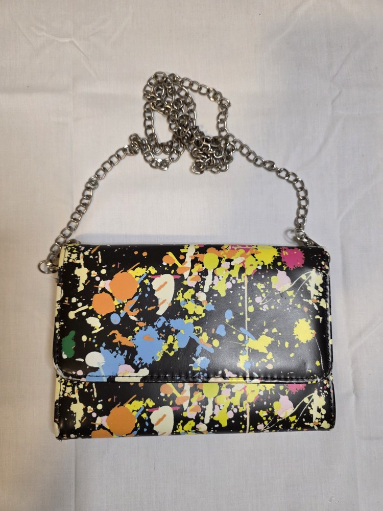 Paint Splatter Chain Accent small handbag Black Multicolor Card Slots Women