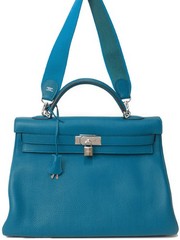 Hermes Kelly 40 Taurillon Clemence Blue Shoulder Bag Silver Hardware #TB1457
