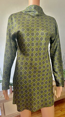 MANGO Green Geometric Knit Stretch Mock Neck Long Sleeve Shift Dress XS