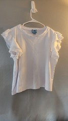 CeCe White Solid Ruffle Flutter Short Sleeve Knit Round Neck Pullover T-Shirt L