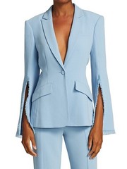 CINQ A SEPT ‘Rumer’ 2-pc set Split-Sleeve Blazer & Flare Front-Split Trousers, 0