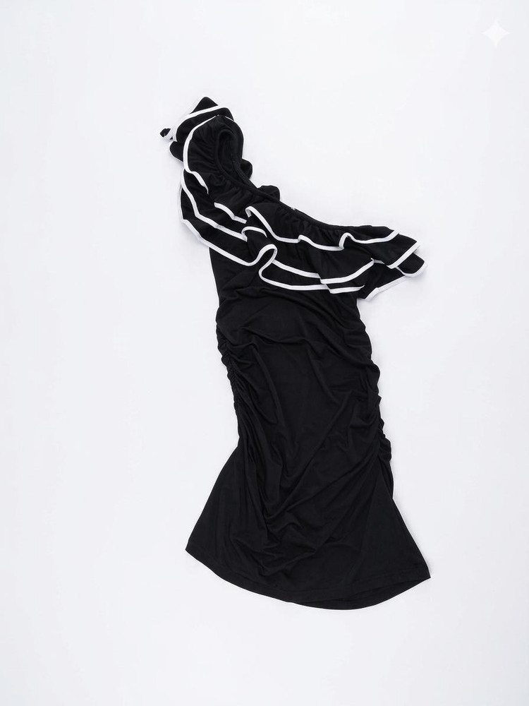 Black one-Shoulder Fitting Bodycon Mini Dress Style Prominent Ruching/ women