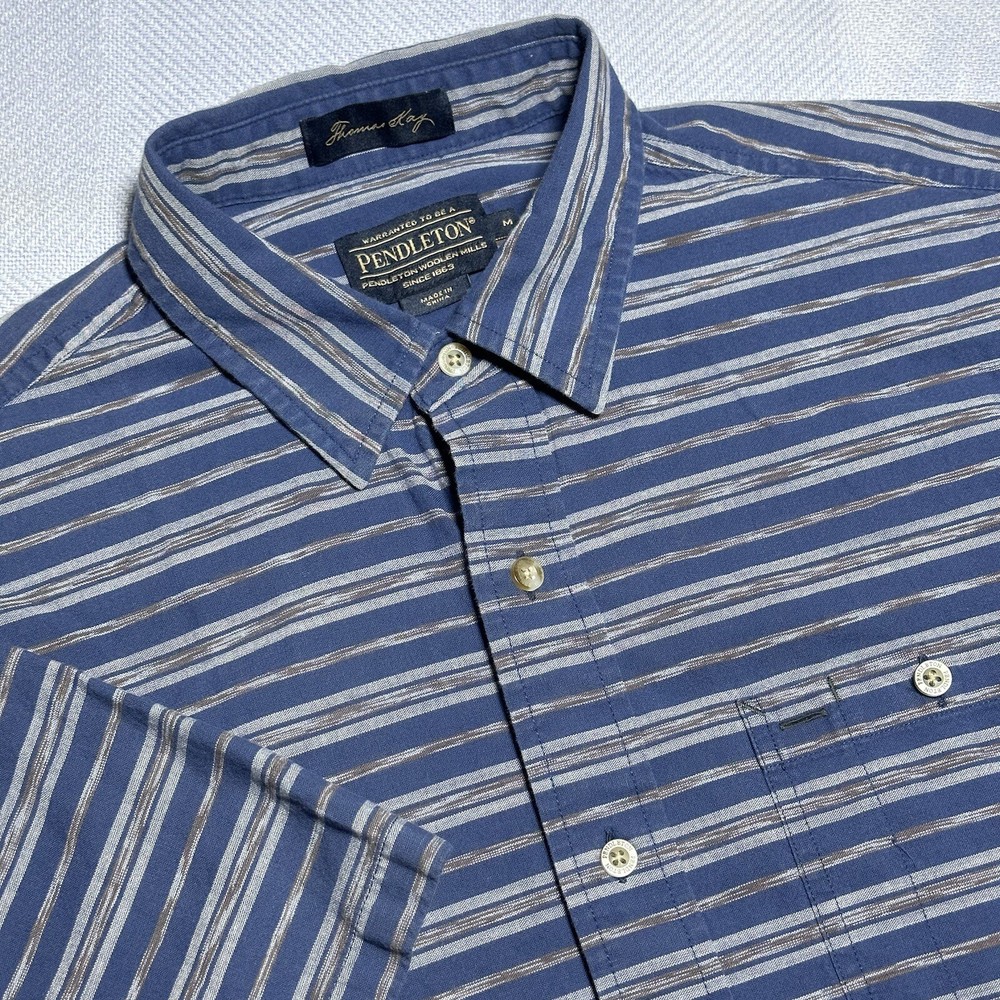 Pendleton Thomas Kay Blue Striped Button Up Pocket Cotton Shirt Men’s Medium