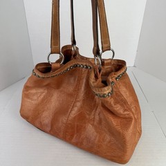 Double D Ranch Leather Studded Shoulder Bag Tote Burnt Orange Brown Patina FLAWS
