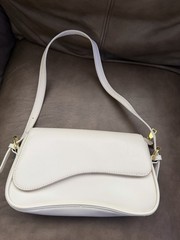 White Shoulder Bag Solid Rectangle Gold Hardware Magnetic Flap Zip Inner Pockets