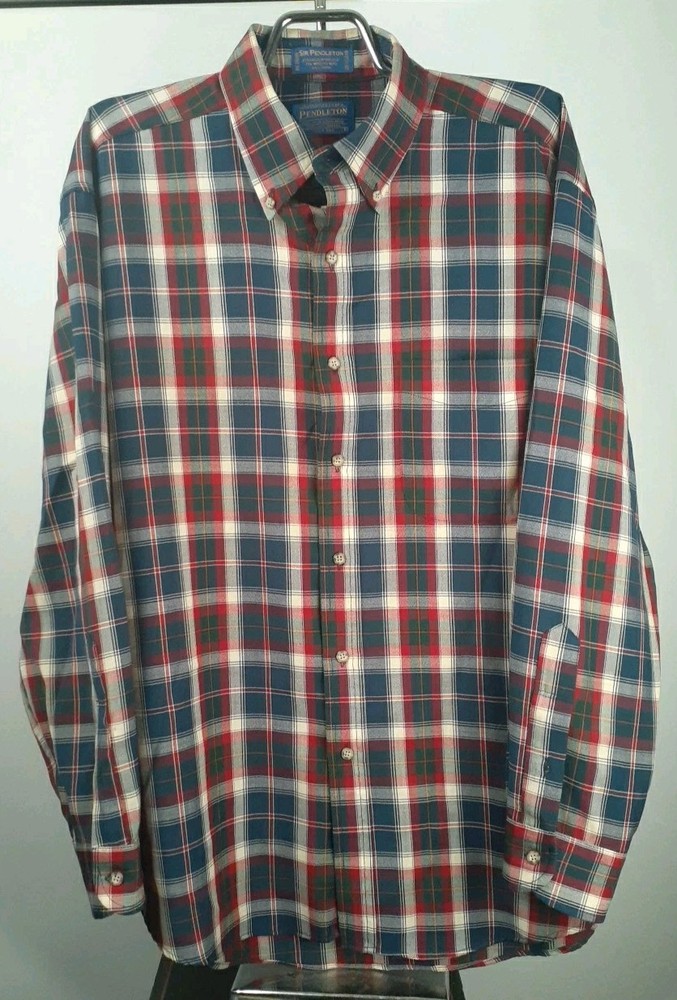 Pendleton Sir Pendleton Button Down 100% Virgin Wool Plaid Shirt Mens Sz LG