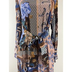 Talbots Mixed Patchwork Floral Button Front Midi Shirt Dress Blue Brown Size 6