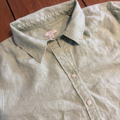 Talbots Green 100% Linen Collared Button Down Shirt 3/4 Sleeve Medium