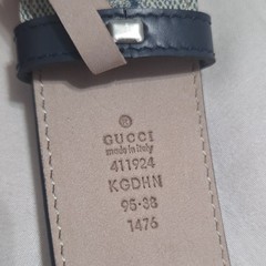 Authentic Gucci Monogram Blue Beige GG Belt Silver Buckle 32-34 IT 95CM