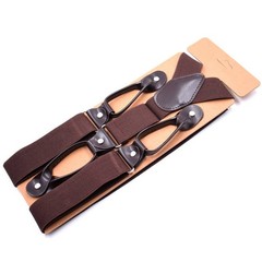 Button Holes Link Suspenders Adjustable Elastic Unisex Braces Deep Coffee Color