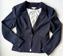 H&M Navy Solid One-Button Blazer Notched Lapel Lined Pockets Size S