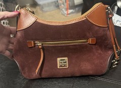 Dooney & Bourke Brown Solid Shoulder Bag Zip Closure Gold Hardware w/ Dust Bag