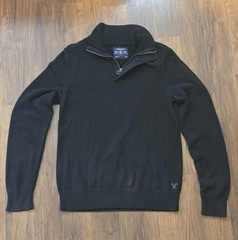 American Eagle Outfitters Men’s Black Mock Neck 1/4 Zip Knit Sweater M Athletic