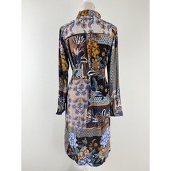 Talbots Mixed Patchwork Floral Button Front Midi Shirt Dress Blue Brown Size 6